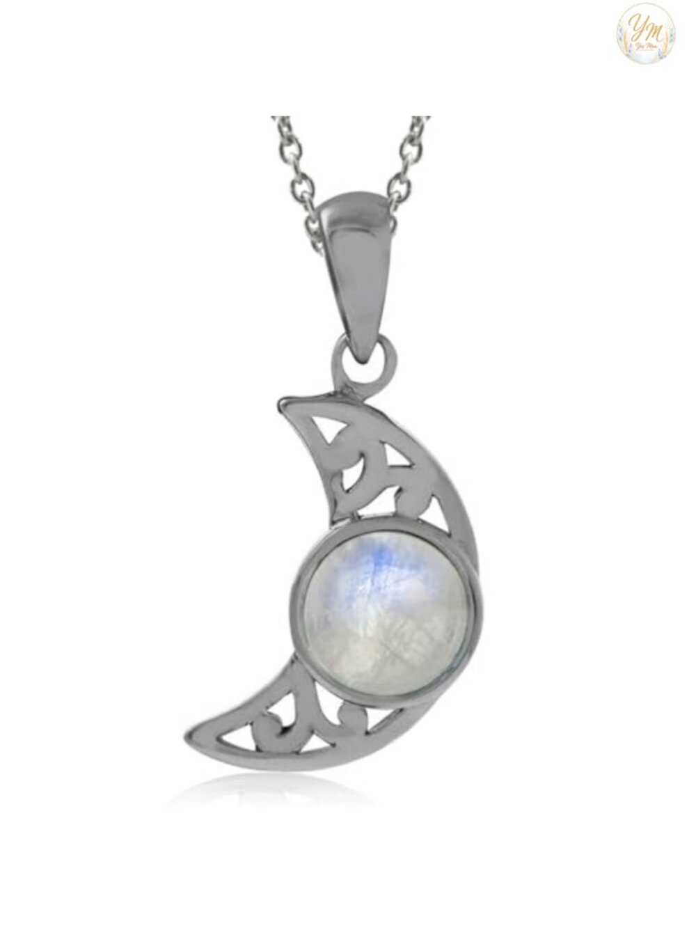 Silvershake Moonstone 925 Sterling Silver Filigree Crescent Moon Pendant